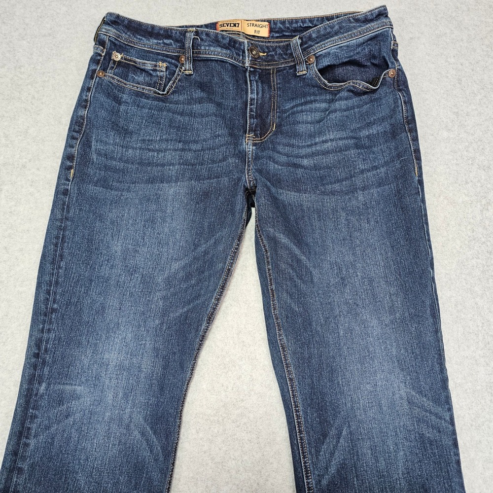 Seven7 Jeans Mens 36x32 Blue Straight Fit Stretch Denim Whiskered Dark Wash - Picture 2 of 11